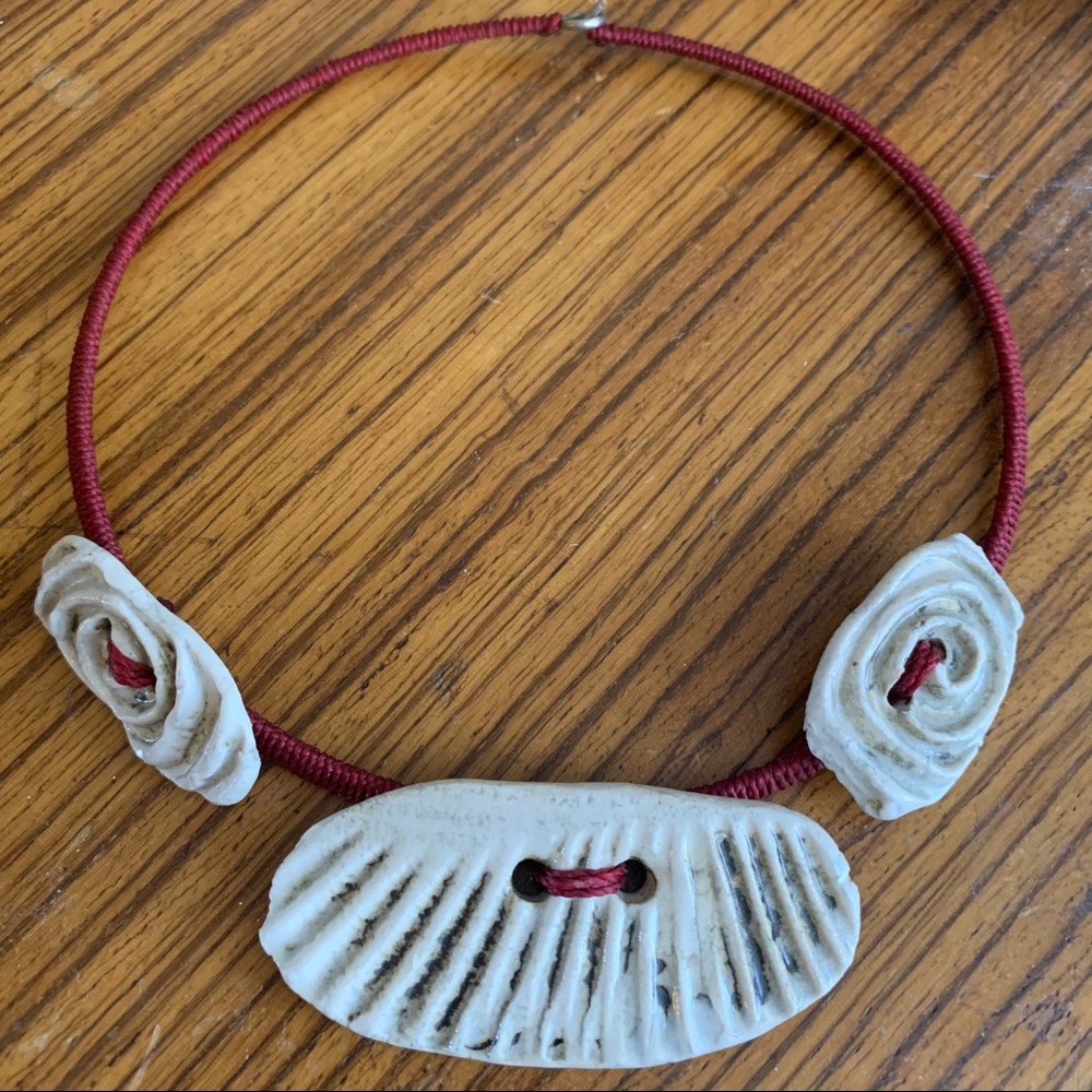 Red Choker Ceramic Statement Necklace Bracelet - image 2